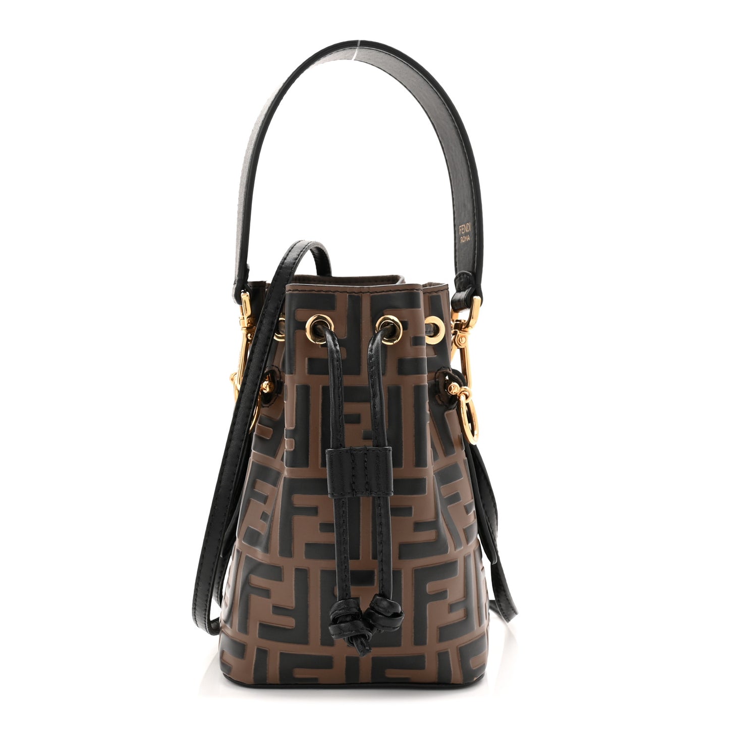 Vitello Liberty F is Fendi Bi-Color FF 1974 Embossed Mini Mon Tresor Bucket Bag Maya Black