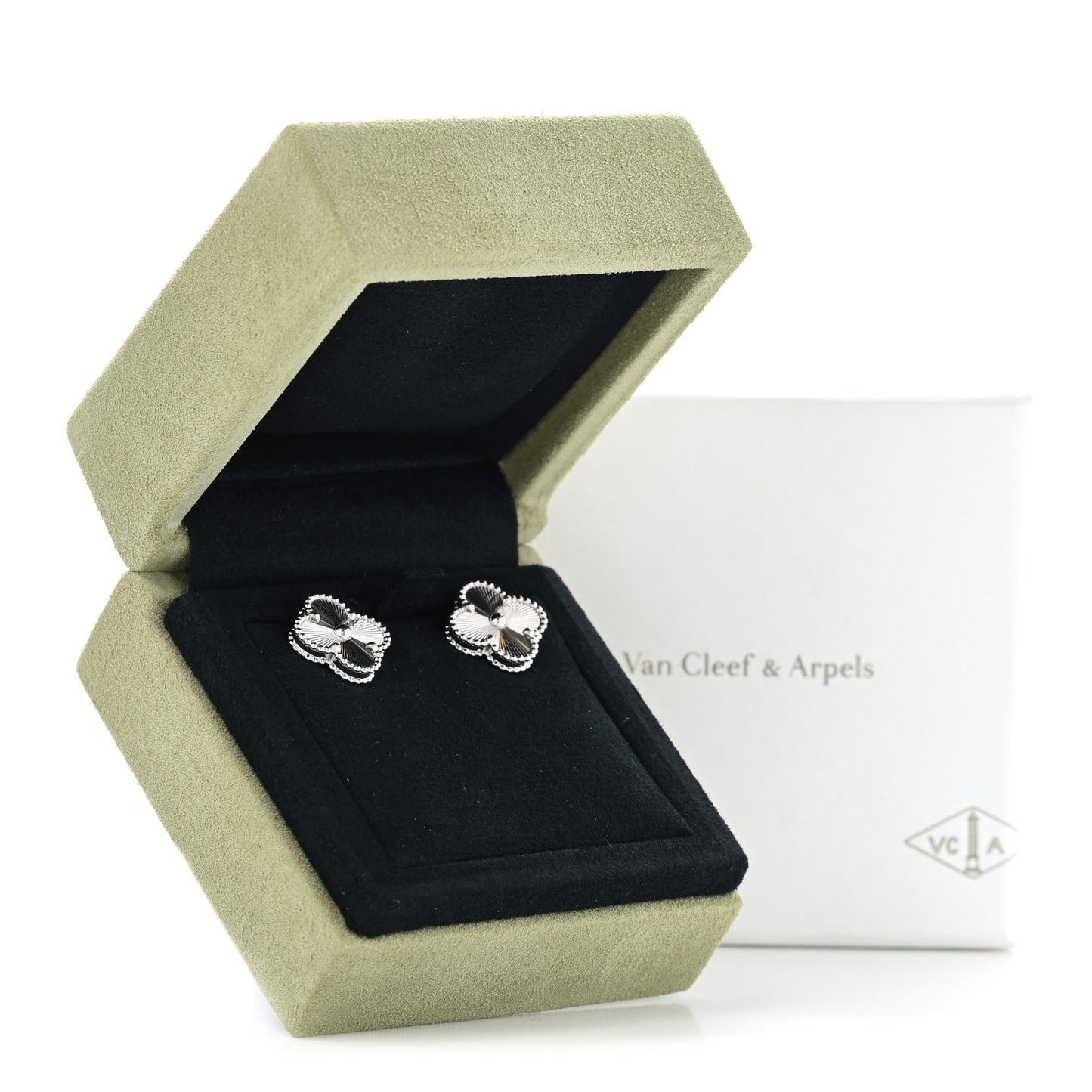 18K White Gold Guilloche Vintage Alhambra Earrings