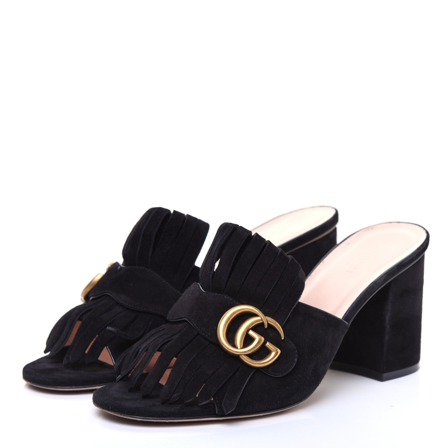 Gucci Kid Scamosciato GG Marmont Fringe 75mm Slide Sandals 40 Black 3 of 8