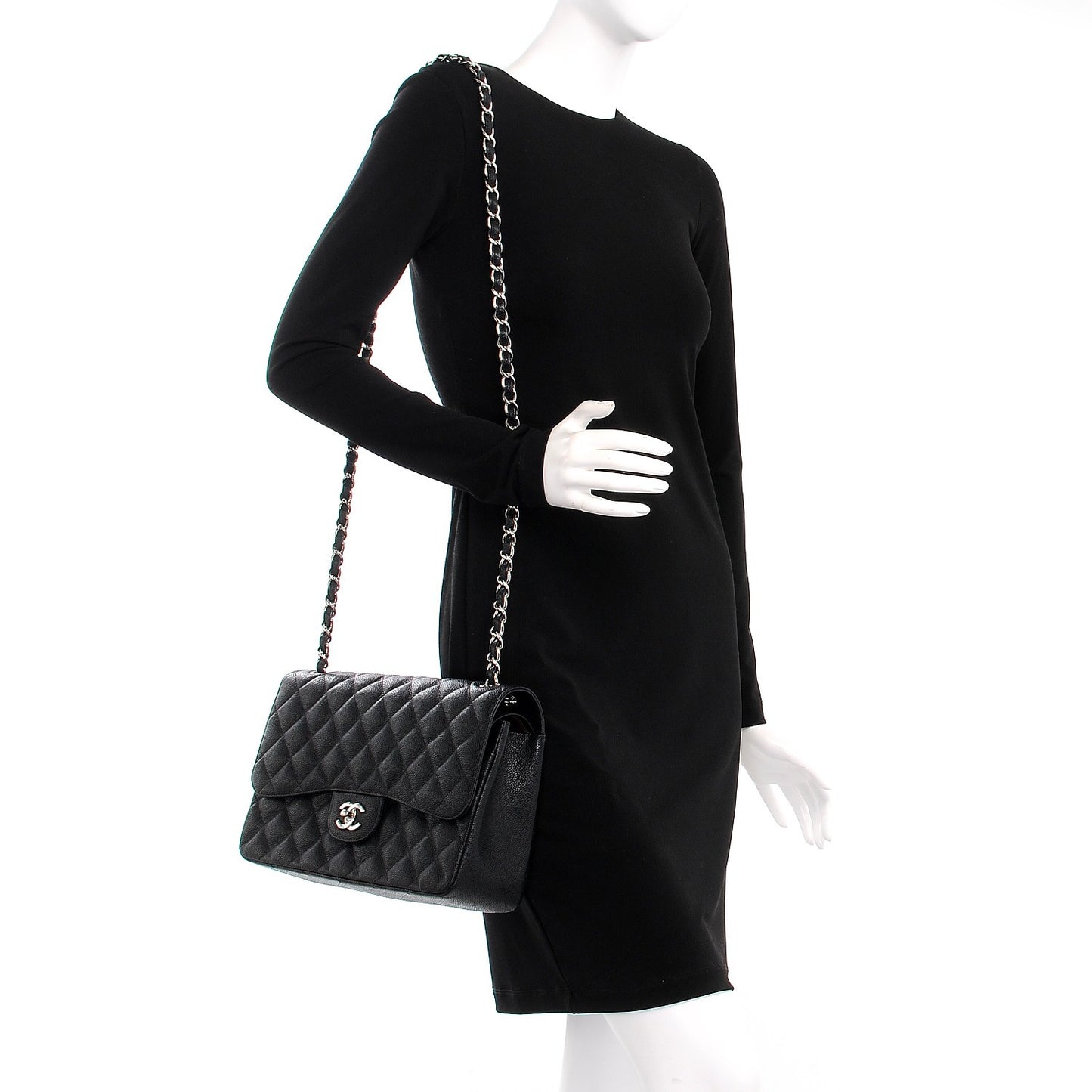 Caviar Quilted Jumbo Double Flap Black