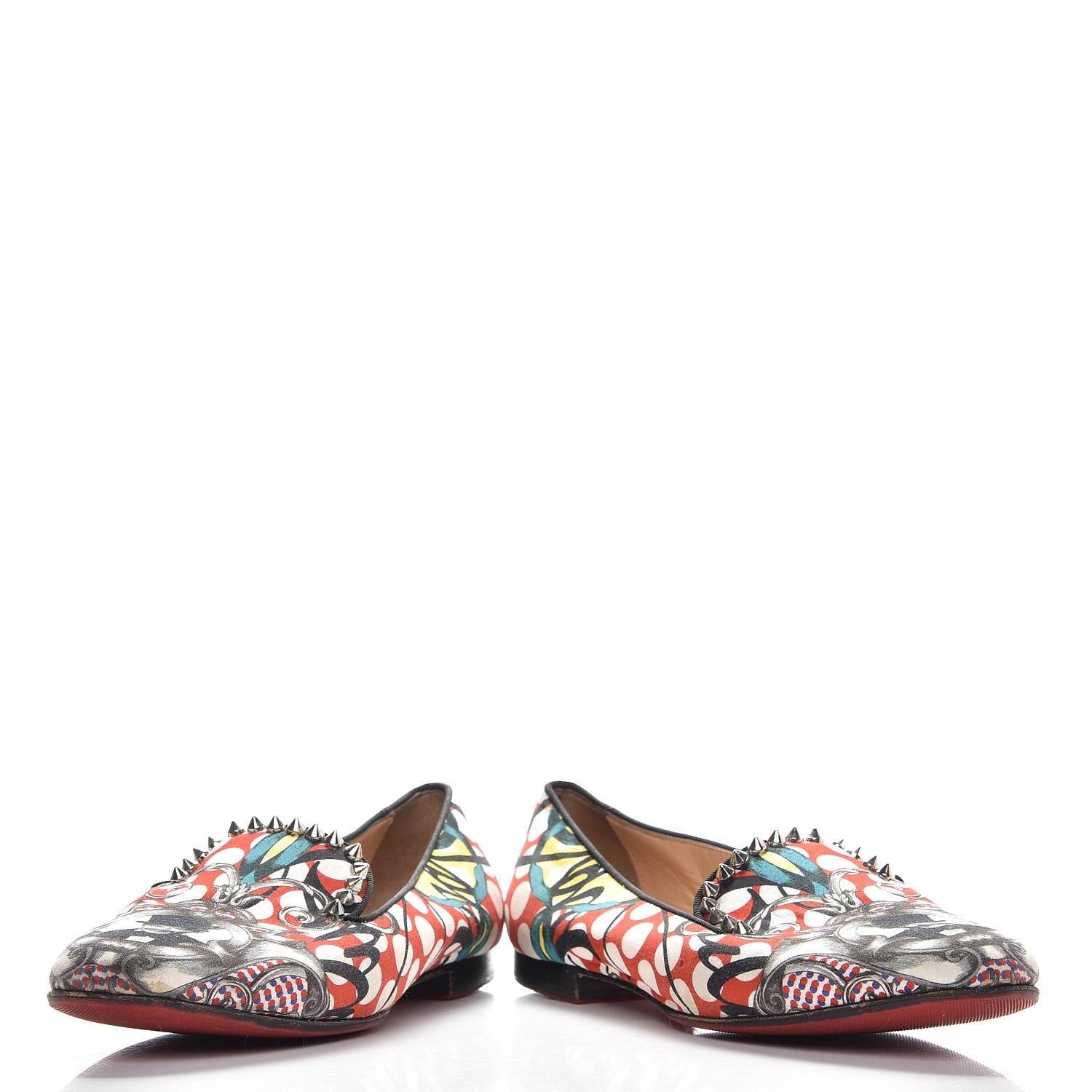 Christian Louboutin Fabric Sakouette Face Spikes Polka Dot Loafers 36.5 Multicolor Silver 6 of 14