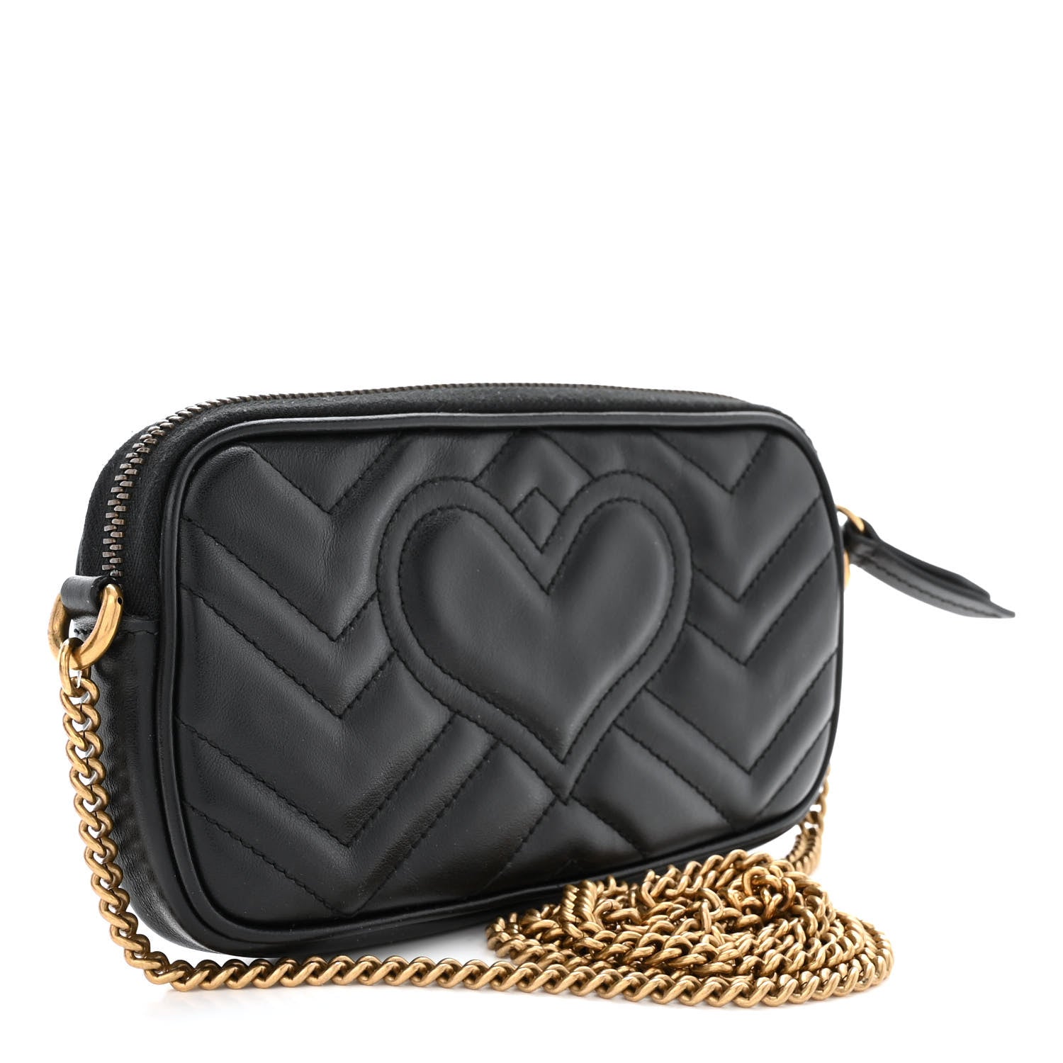 Gucci Calfskin Matelasse Mini GG Marmont Chain Crossbody Bag Black 3 of 12