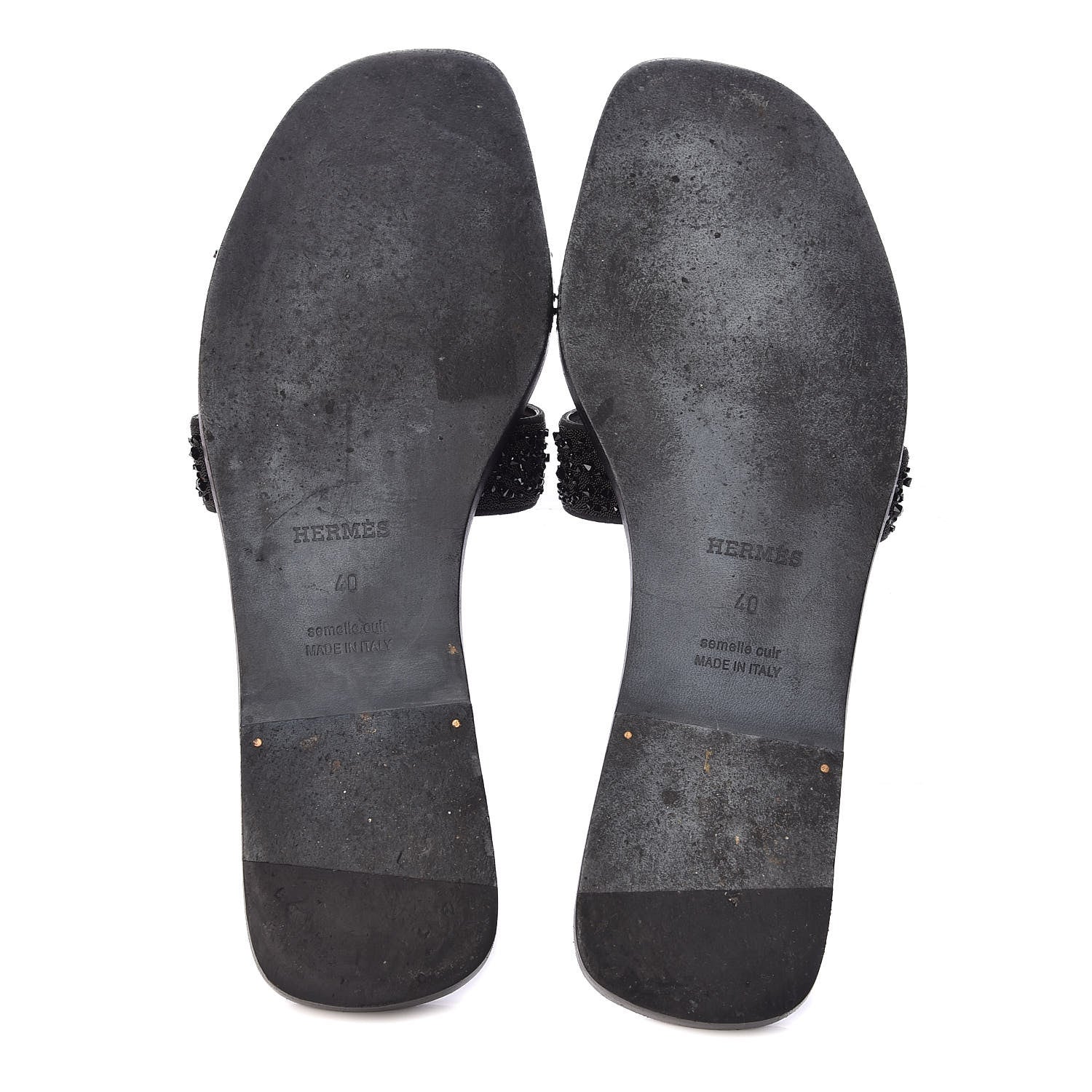 Hermes Calfskin Studded Oran Sandals 40 Black 7 of 8