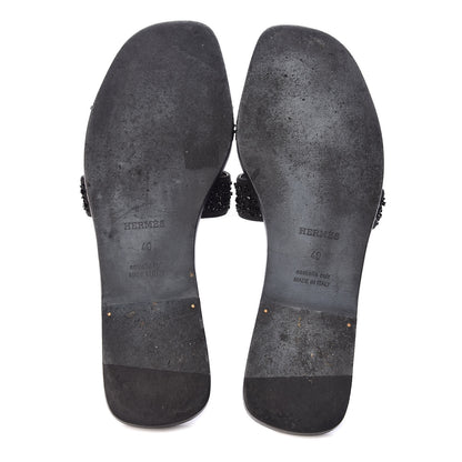 Hermes Calfskin Studded Oran Sandals 40 Black 7 of 8
