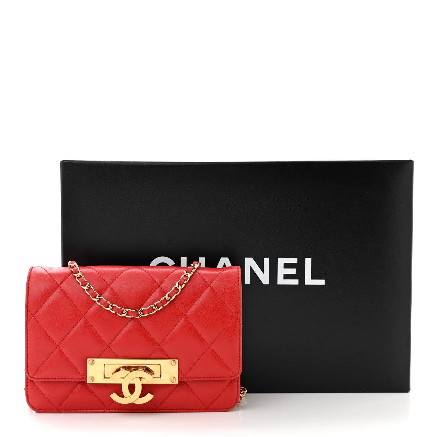 Lambskin Quilted Golden Class Wallet on Chain WOC Red