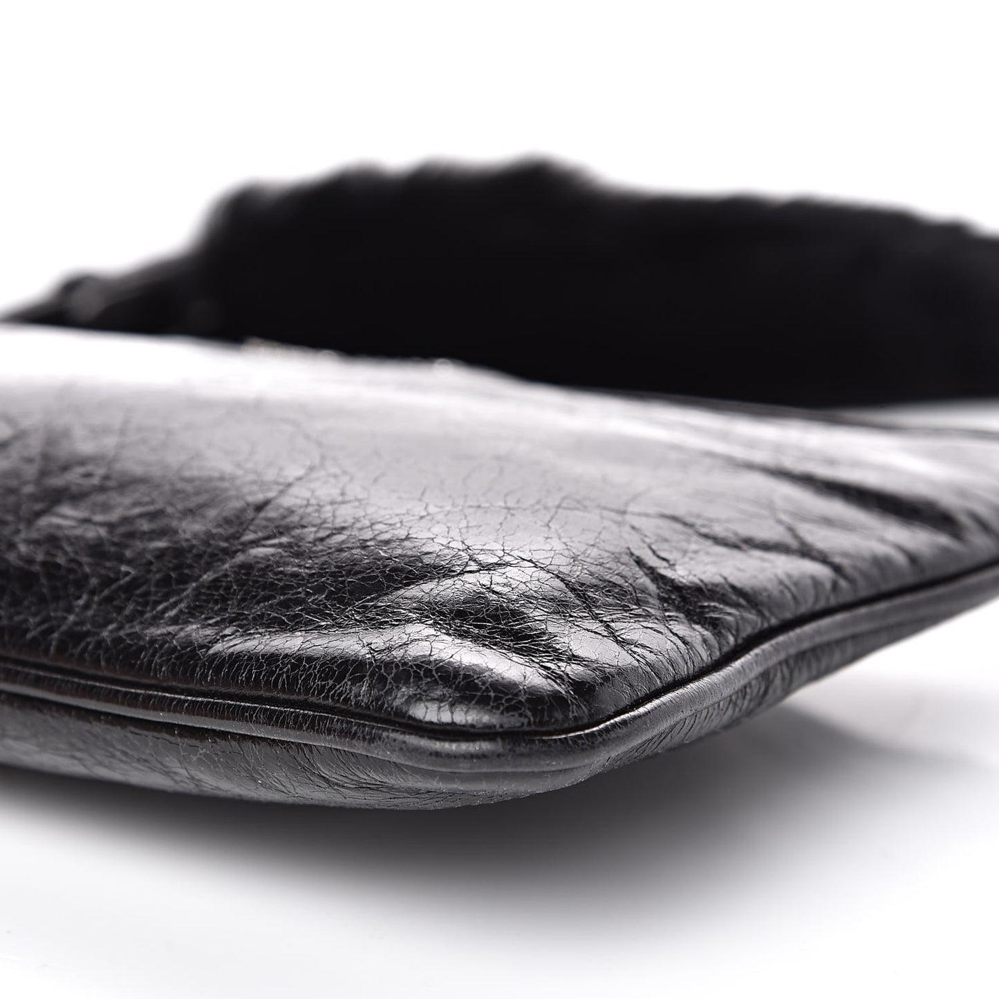 Nappa Lux Rabbit Fur Pouch Black