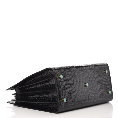 Saint Laurent Calfskin Crocodile Embossed Small Sac de Jour Black 4 of 9