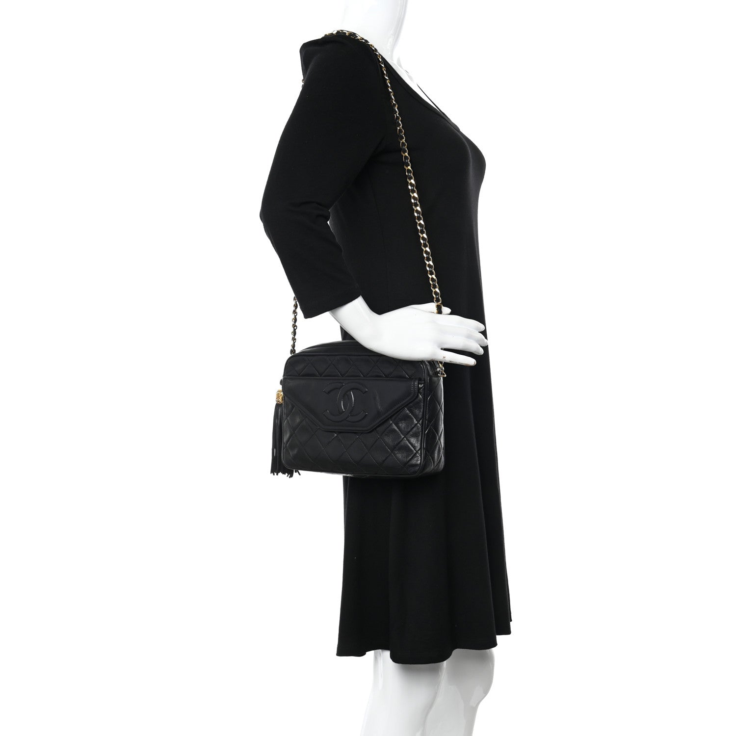 Chanel Lambskin Quilted Tassel Camera Case Black 2 of 11