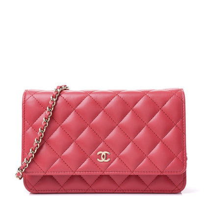Chanel Lambskin Quilted Wallet On Chain WOC Light Red 1 of 10