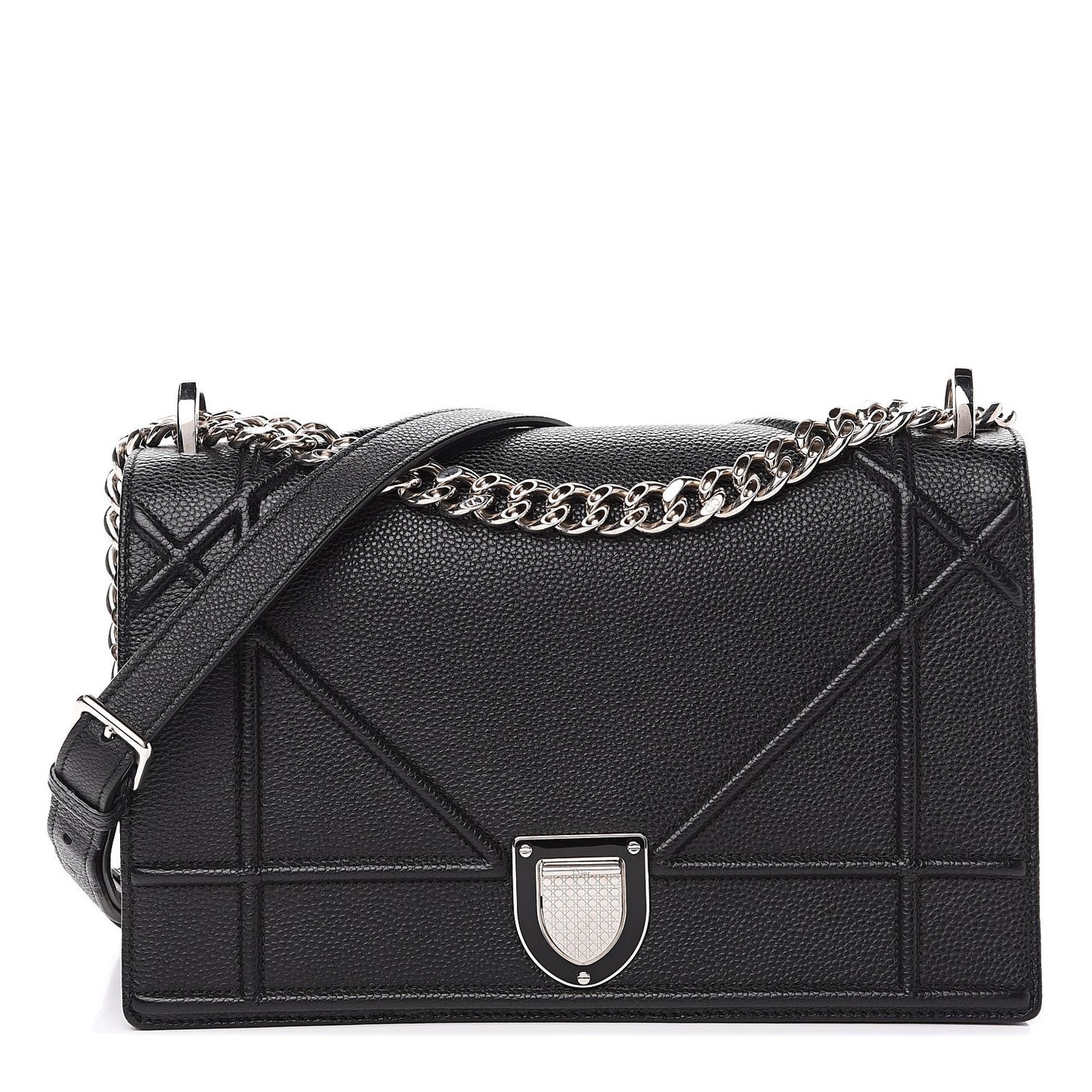 Grained Calfskin Medium Diorama Flap Bag Black