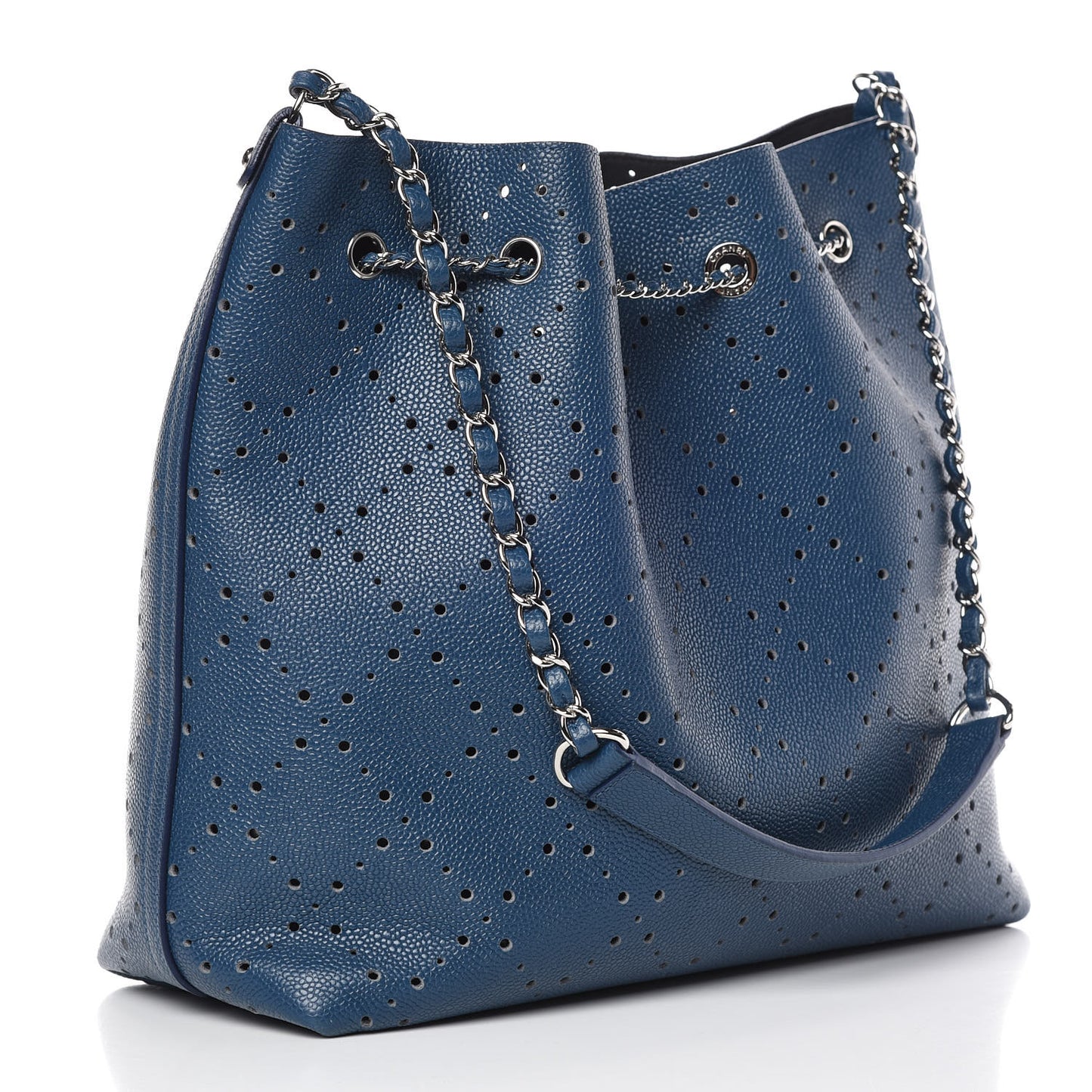 Caviar Perforated Large Drawstring CC Bag Blue