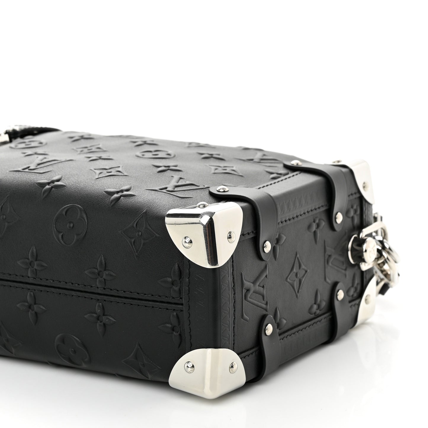 Calfskin Debossed Monogram Side Trunk Black