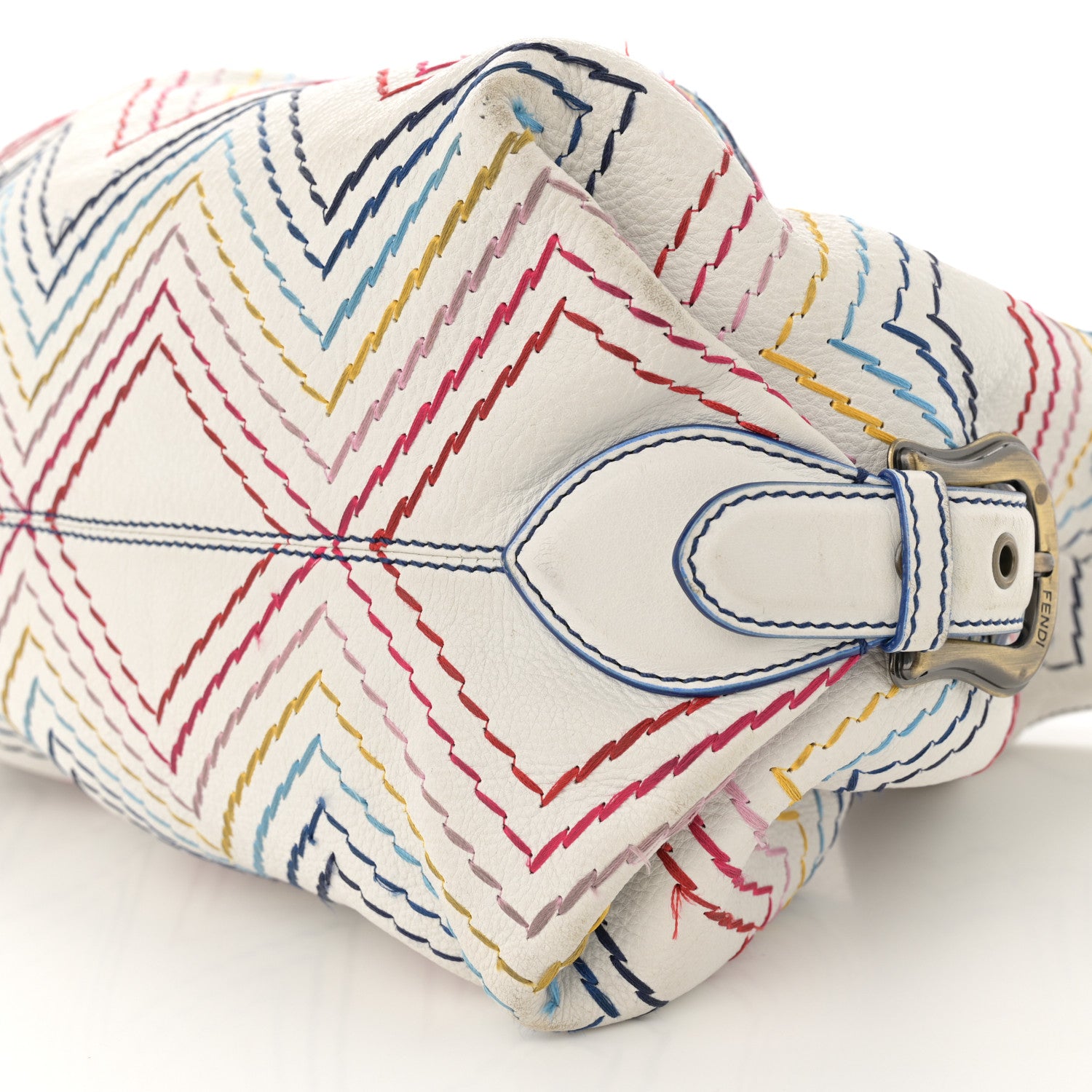 Fendi Vitello Palma Zig Zag Thread Embroidered Doctor B Hobo White Multicolor 10 of 19