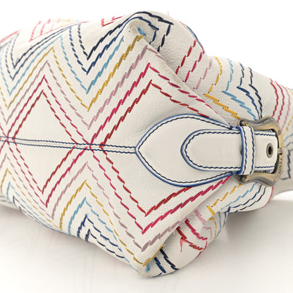 Fendi Vitello Palma Zig Zag Thread Embroidered Doctor B Hobo White Multicolor 10 of 19