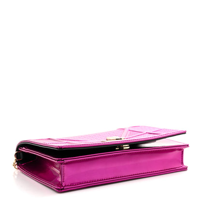 Christian Dior Metallic Patent Micro-Cannage Diorama Wallet on Chain Pouch Pink 4 of 12
