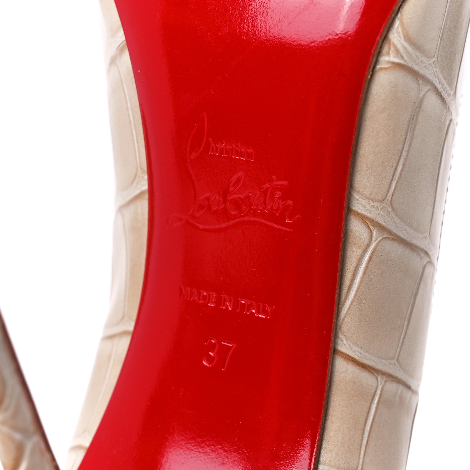 Christian Louboutin Calfskin Crocodile Embossed Kate 100 Pumps 37 Neutral 6 of 7