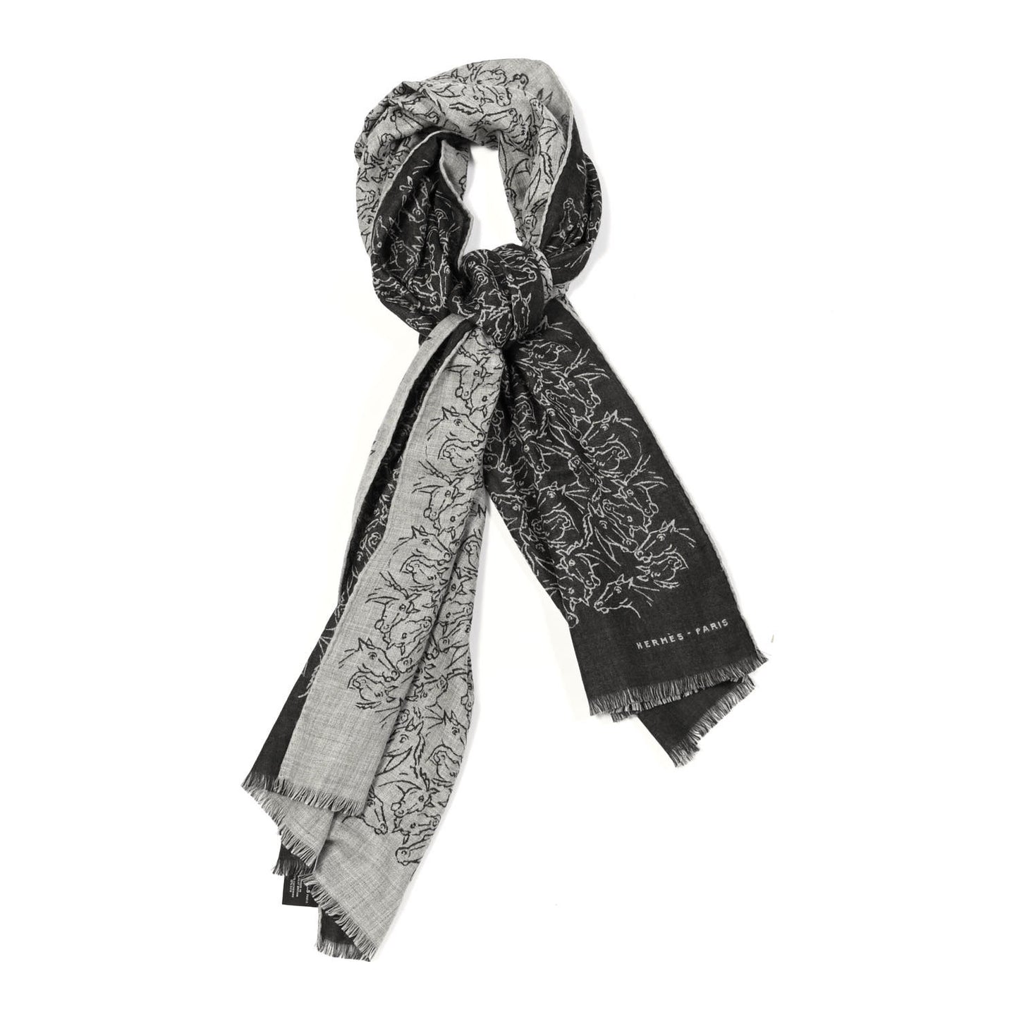 Cashmere Silk Reversible Horses Muffler Grey