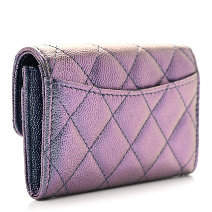 Chanel Iridescent Caviar Flap Quilted Card Holder Wallet Dark Blue 3 of 8