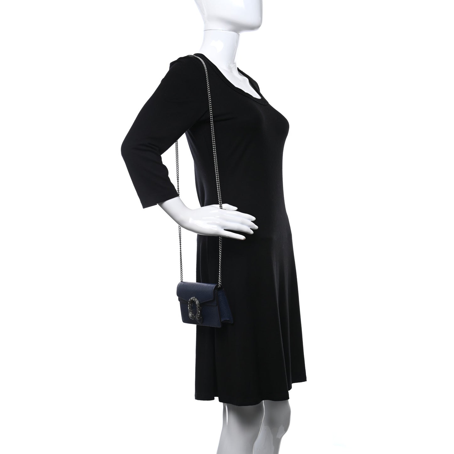 Dollar Calfskin Crystal Super Mini Dionysus Shoulder Bag Blue Agata Black Diamond