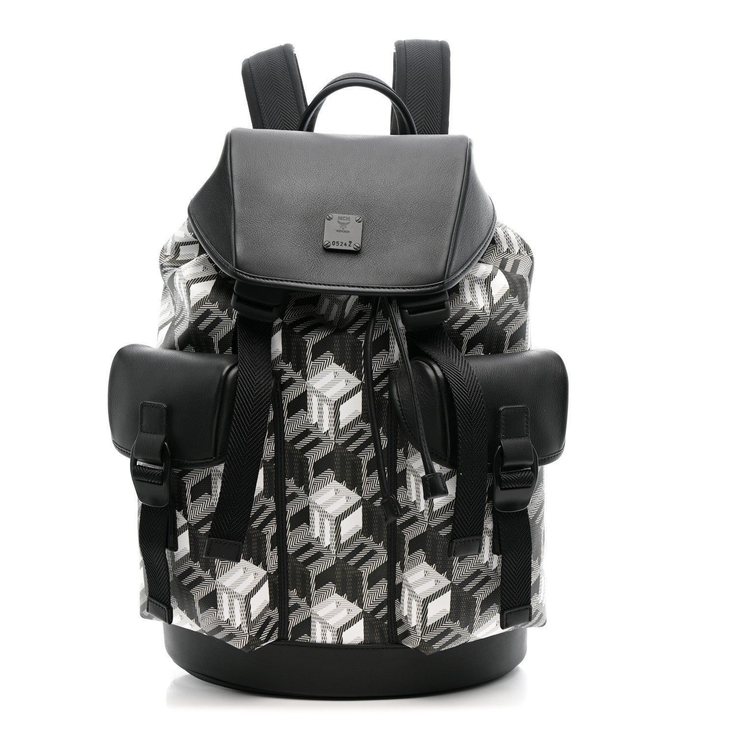 MCM Canvas Nappa Cubic Monogram Medium Brandenburg Backpack Black White 1832229 – FASHIONPHILE