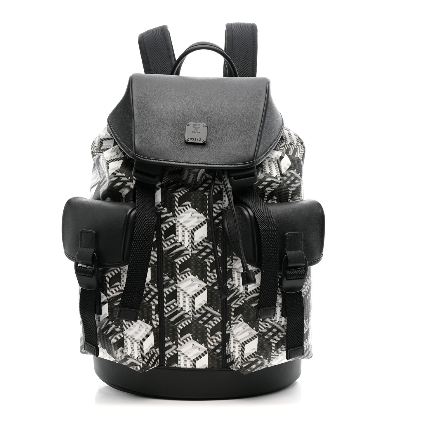 Canvas Nappa Cubic Monogram Medium Brandenburg Backpack Black White