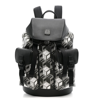 MCM Canvas Nappa Cubic Monogram Medium Brandenburg Backpack Black White 1 of 9