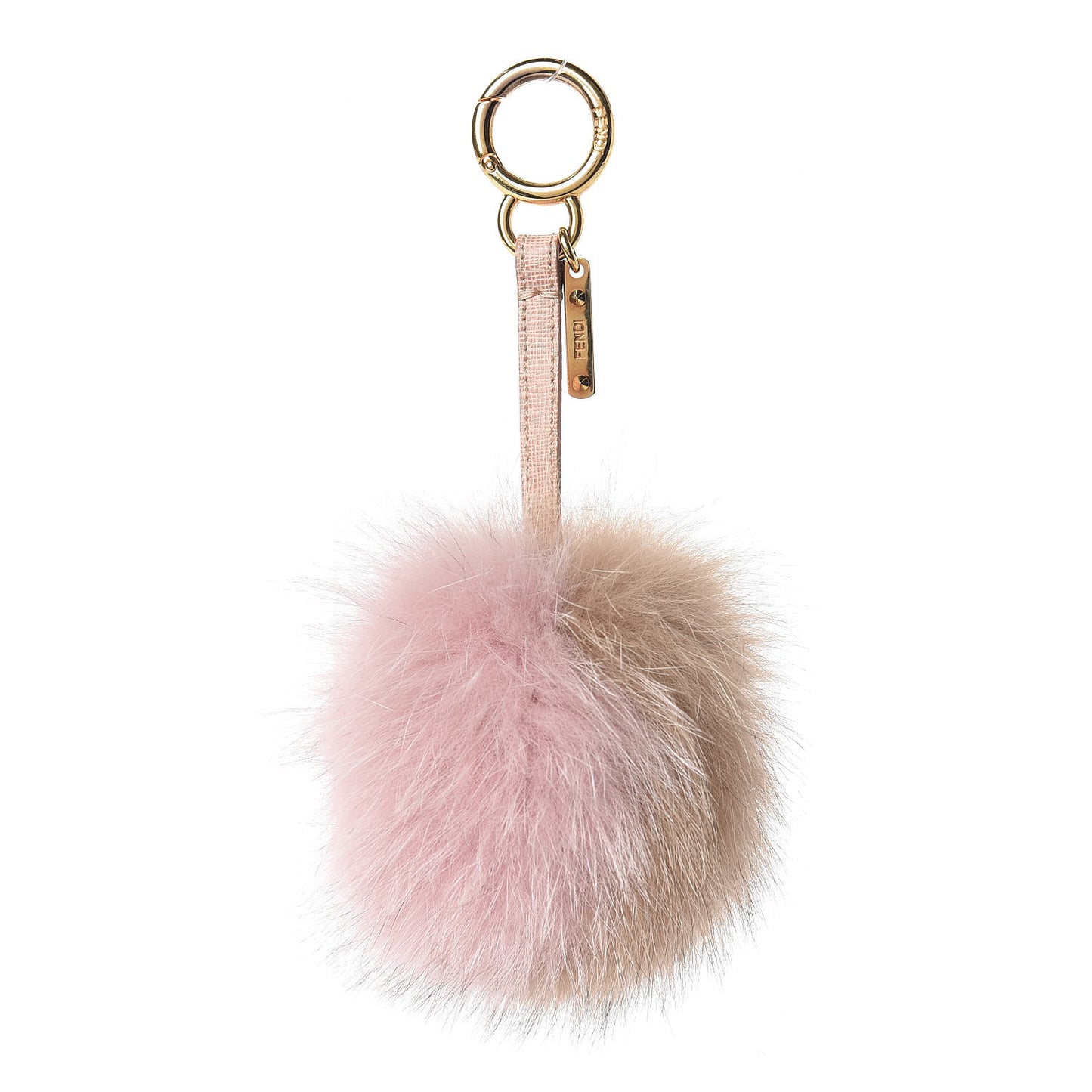 Fox Fur Vitello Elite Bi-Color Pom Pom Bag Charm Rosa Cammello Cipria