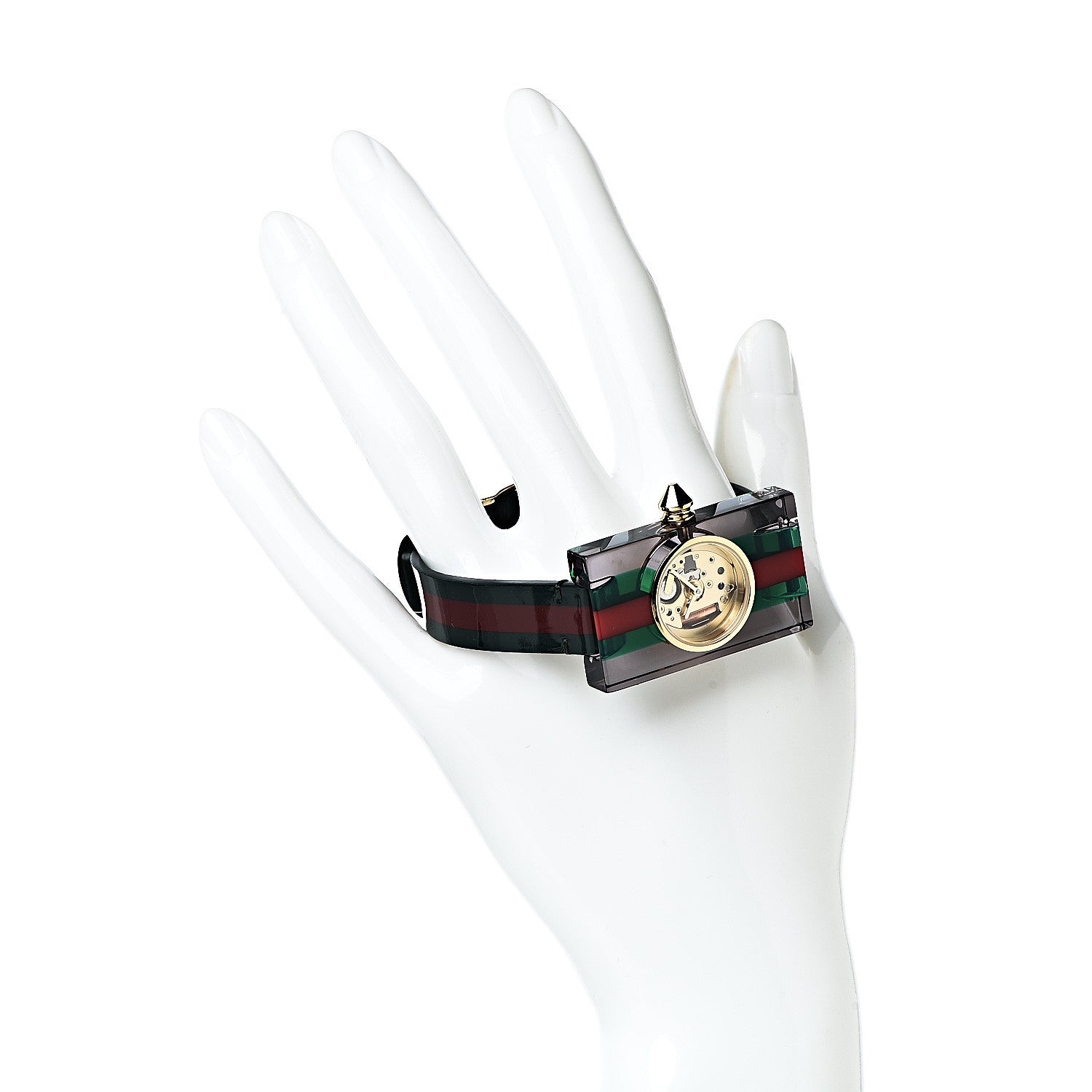 Gucci Stainless Steel Calfskin Plexiglass 24mm Skeleton Quartz Watch 2 of 10