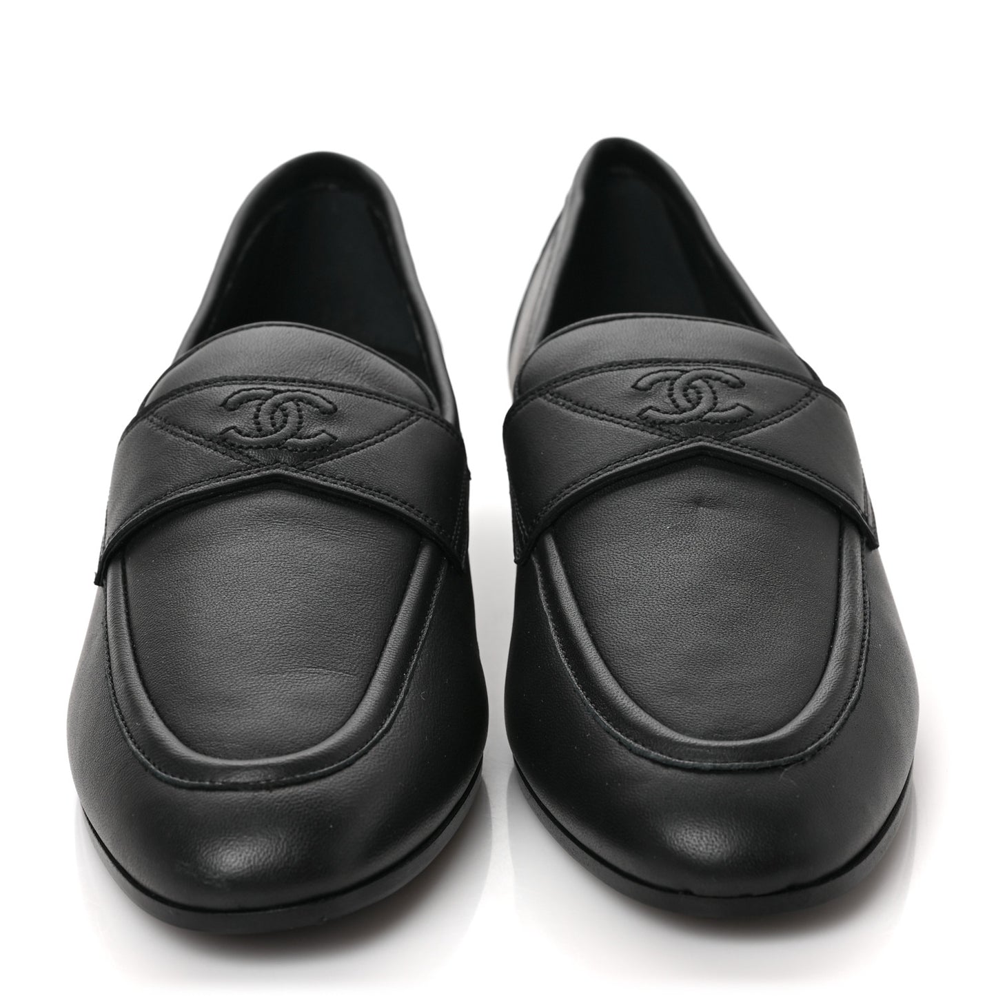 Calfskin Mens Stitched CC Loafers 39 Black
