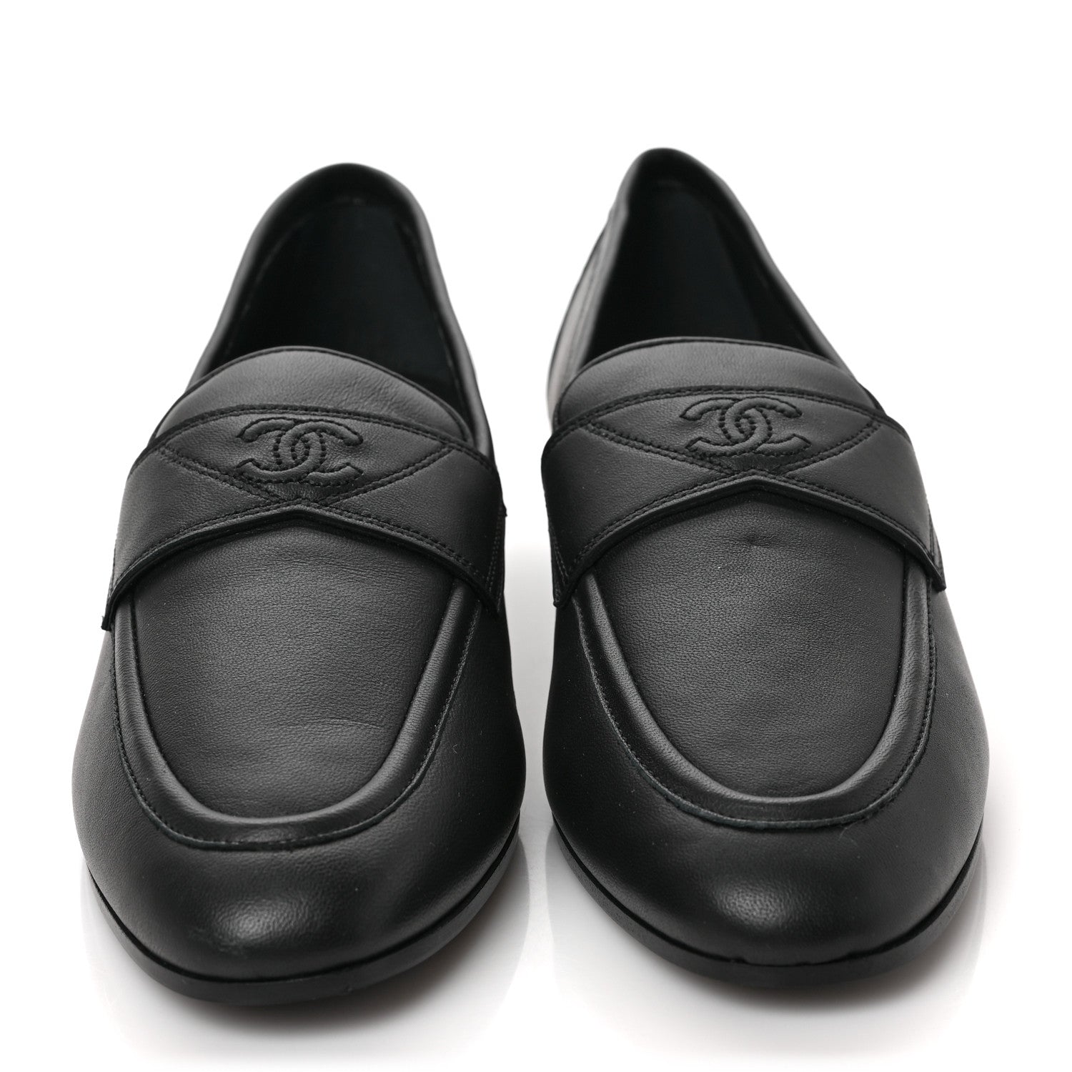 Chanel Calfskin Mens Stitched CC Loafers 39 Black 2 of 8
