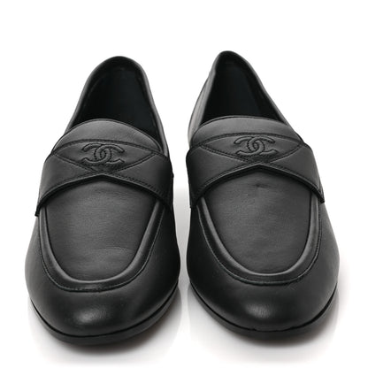 Chanel Calfskin Mens Stitched CC Loafers 39 Black 2 of 8