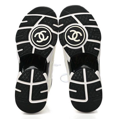 Chanel Mesh Suede Calfskin Grained Calfskin Womens CC Sneakers 40 White Black 5 of 8
