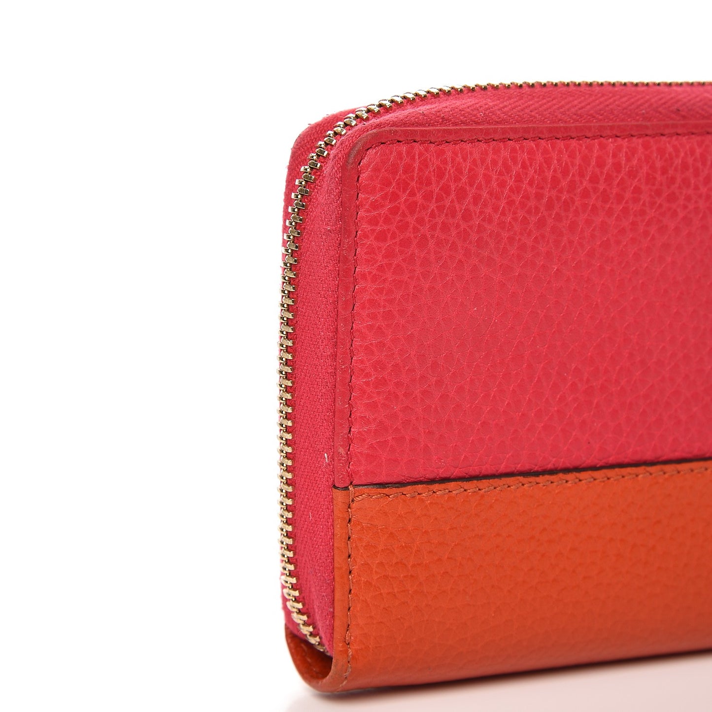 Pebbled Calfskin Bamboo Tassel Zip Around Wallet Pink Orange