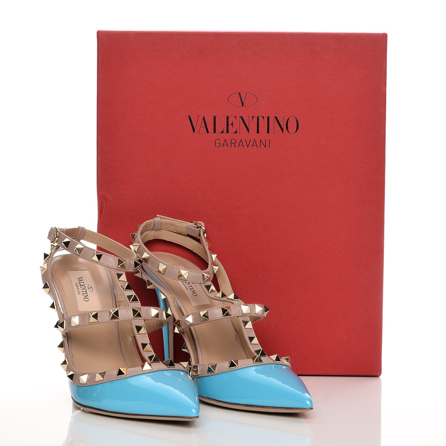 Patent Rockstud Ankle Strap 100mm Pumps 39.5 Parrot Poudre