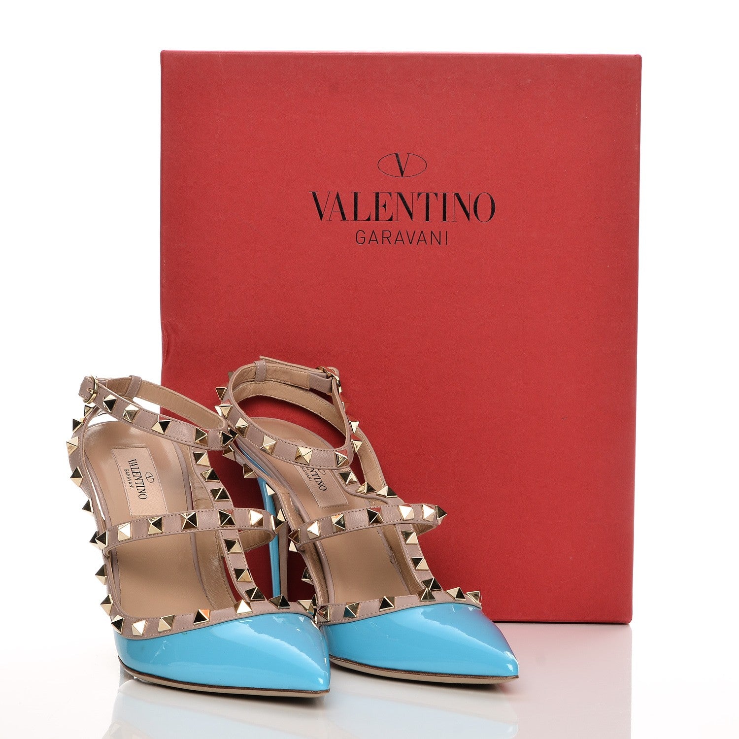 Valentino Garavani Patent Rockstud Ankle Strap 100mm Pumps 39.5 Parrot Poudre 7 of 7