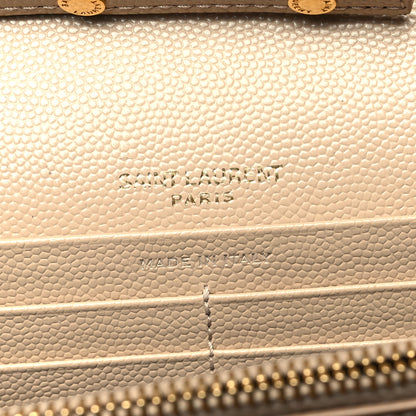 Saint Laurent Grain De Poudre Matelasse Chevron Cassandre Chain Wallet Deep Beige 6 of 10