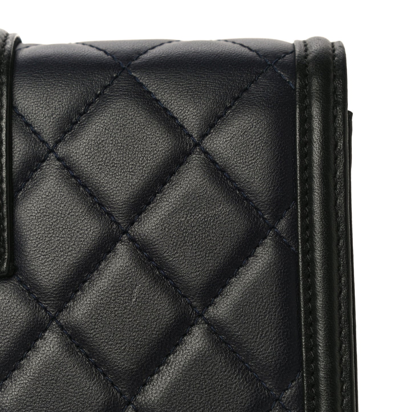 Lambskin Quilted Elegant CC Wallet On Chain WOC Navy Black