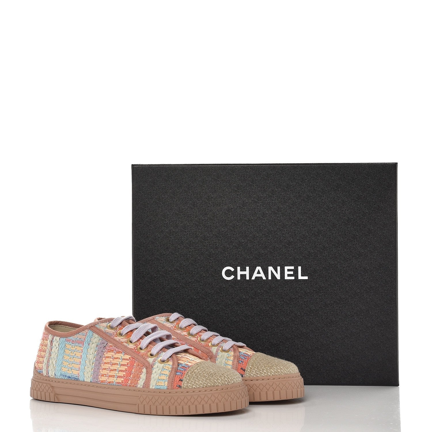 Chanel Tweed Low Top Sneakers 38 Multicolor Beige 11 of 11