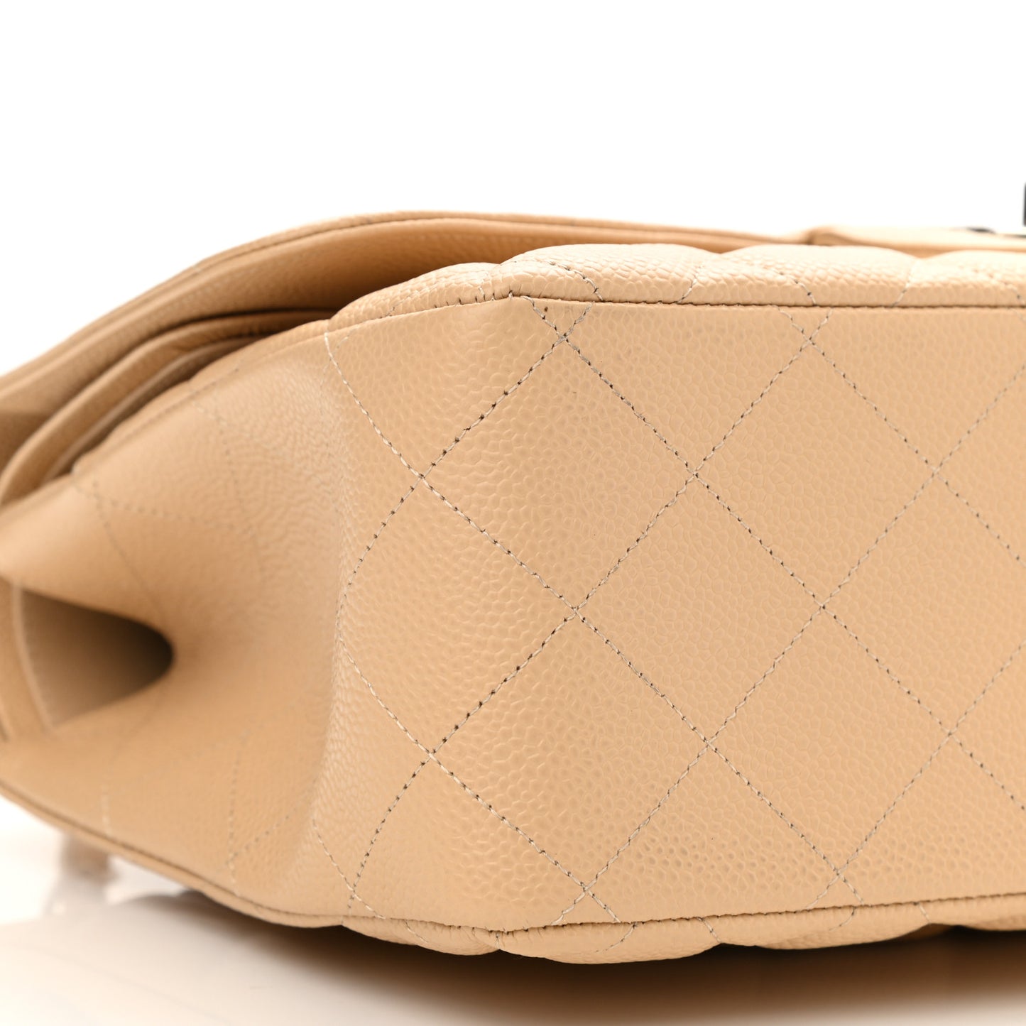 Caviar Quilted Jumbo Double Flap Light Beige