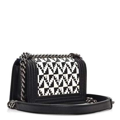 Chanel Calfskin Woven Small Boy Flap Black White 3 of 8