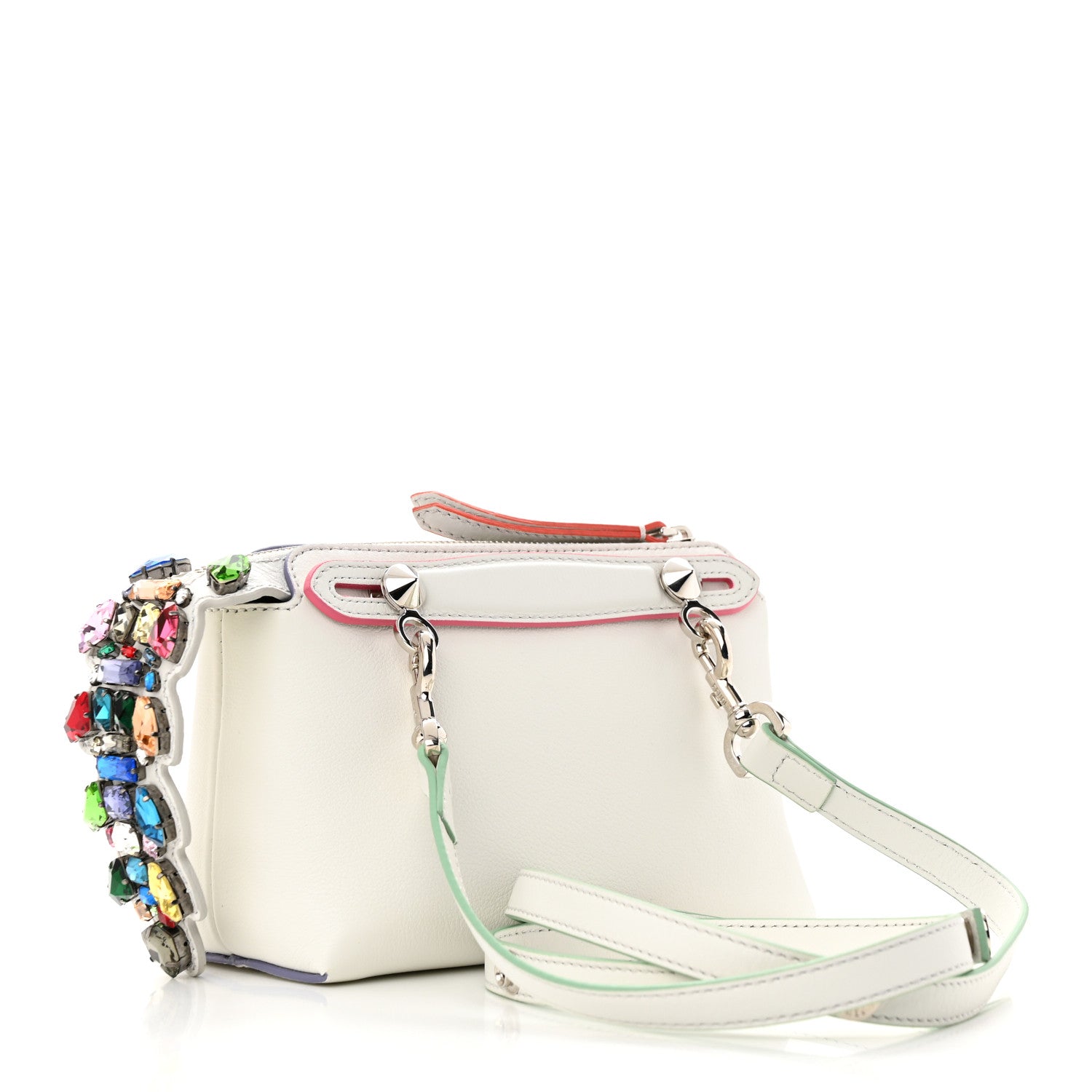 Fendi Vitello Dolce Crystal Croc Tail Mini By The Way Boston Bag White Ice Multicolor 3 of 12