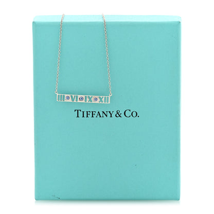 Tiffany Sterling Silver Blue Sapphire Atlas Bar Pendant Necklace 5 of 5