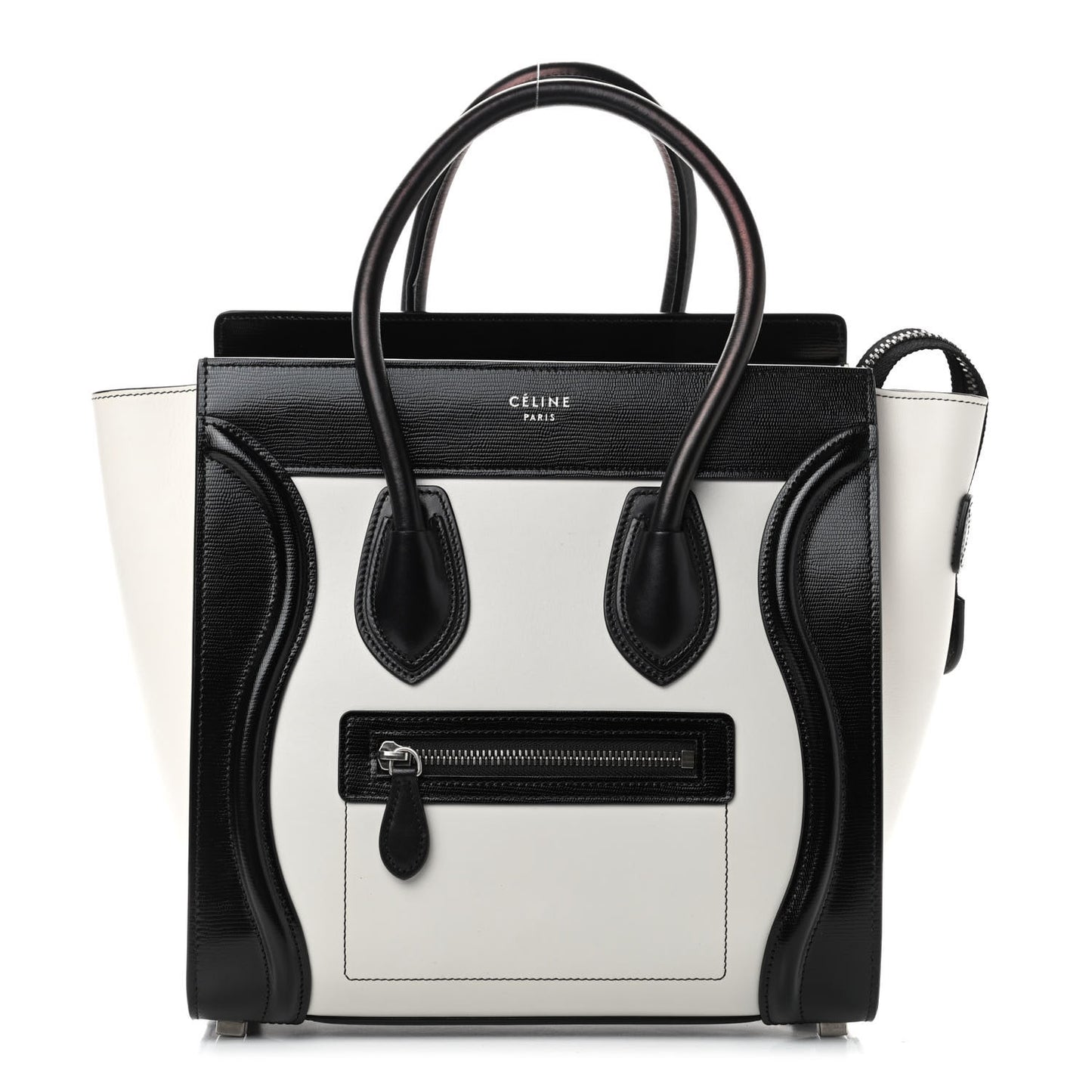 Sleek Calfskin Micro Bi-Color Luggage Black White