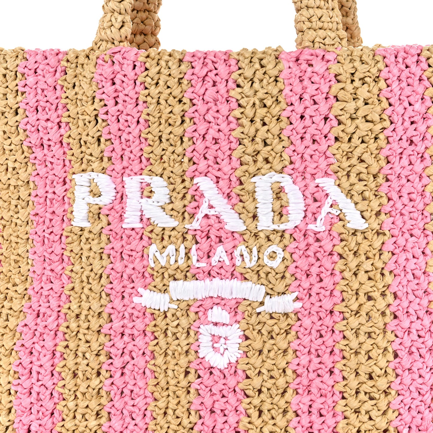 Yarn Raffia Effect Crochet Striped Small Logo Tote Naturale Petalo