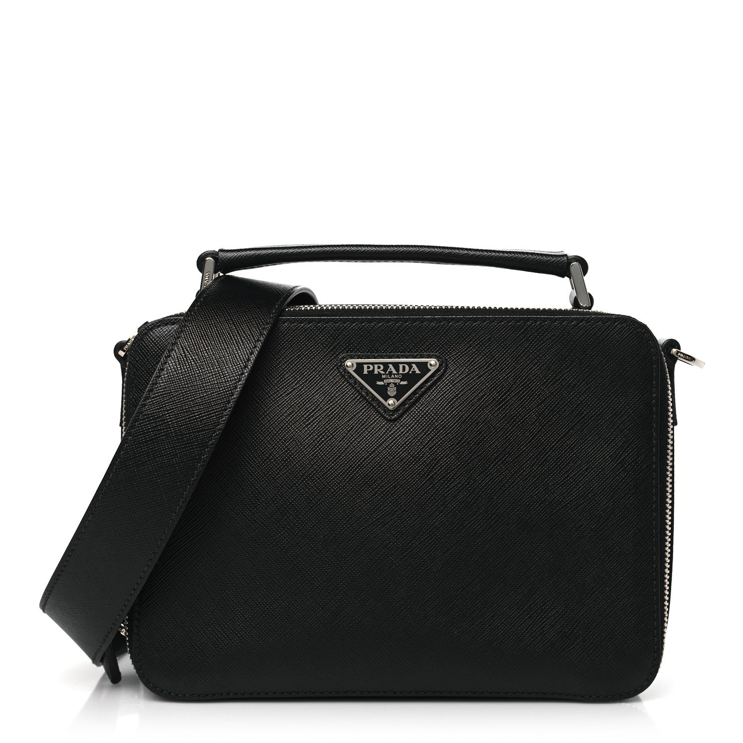 Prada Saffiano Travel Medium Brique Crossbody Bag Black 1 of 10