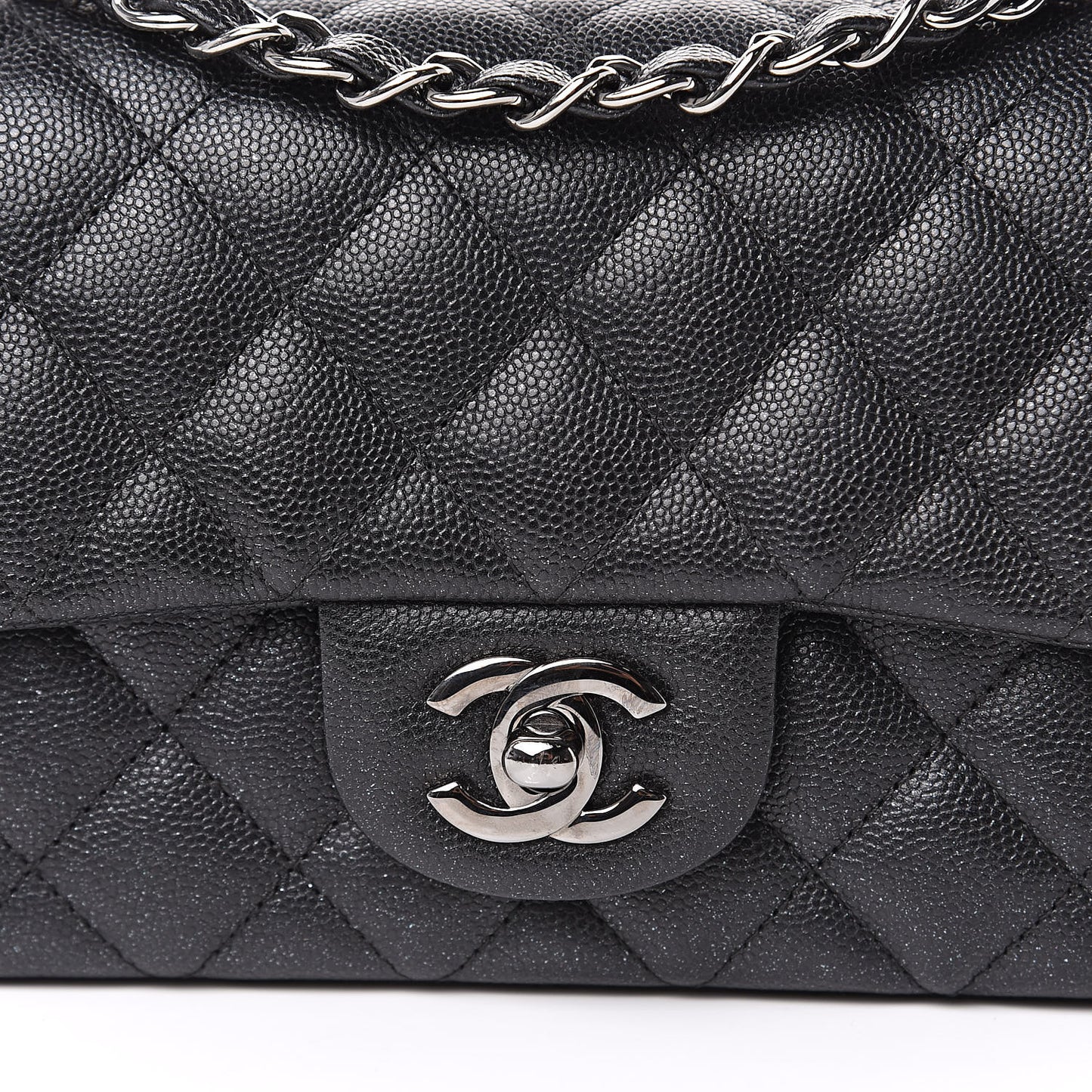 Iridescent Caviar Quilted Mini Rectangular Flap Black