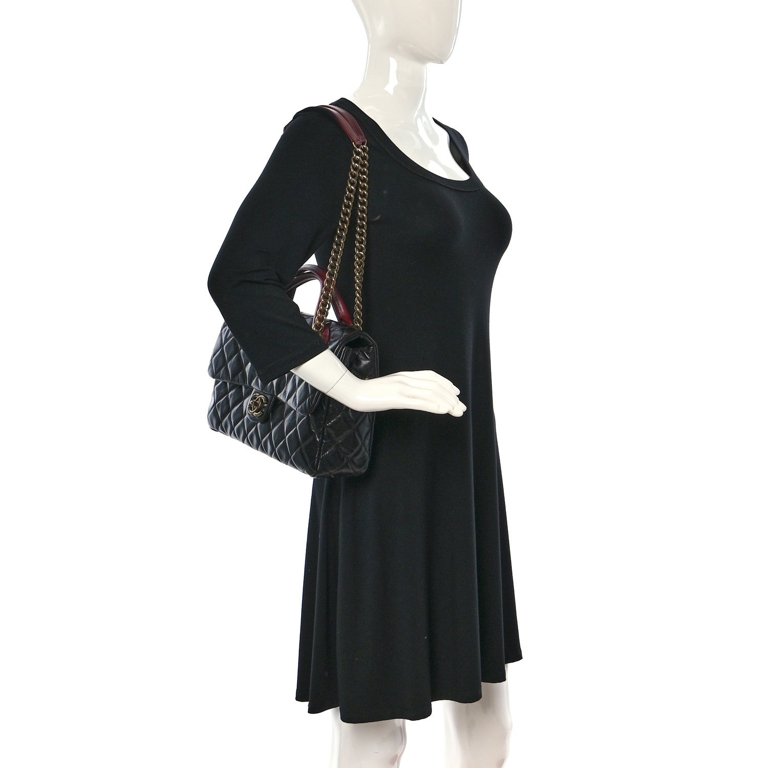 Chanel Glazed Calfskin Castle Rock Large Flap Black Burgundy 2 of 9