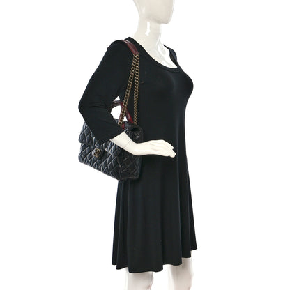 Chanel Glazed Calfskin Castle Rock Large Flap Black Burgundy 2 of 9