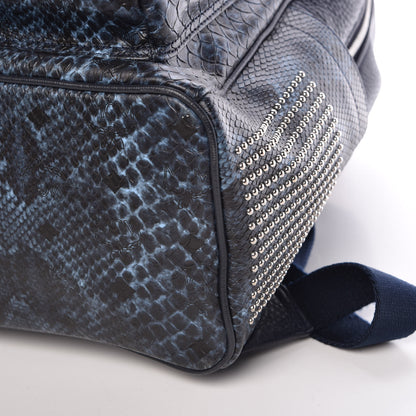 MCM Snakeskin Embossed Visetos Studded Medium Stark Backpack Blue 12 of 14