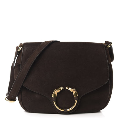 Gucci Nubuck Ribot Horse Heads Flap Bag Brown 1 of 10